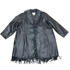 Venezia Black Genuine Leather Fringe Duster Coat Jacket Women Plus Sz 30W Wester